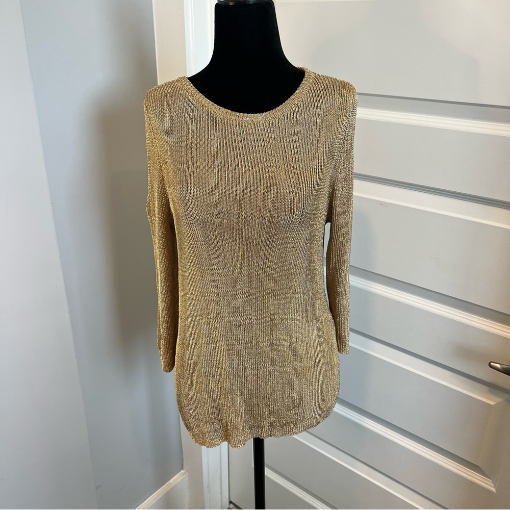 NWT Chico's Gold Shimmer Cold Shoulder Top